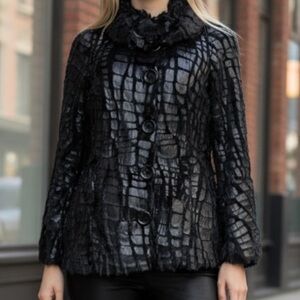 Tricotto Whimsigoth Goth Dragon Scale Textured Faux Fur Coat SZ S Black